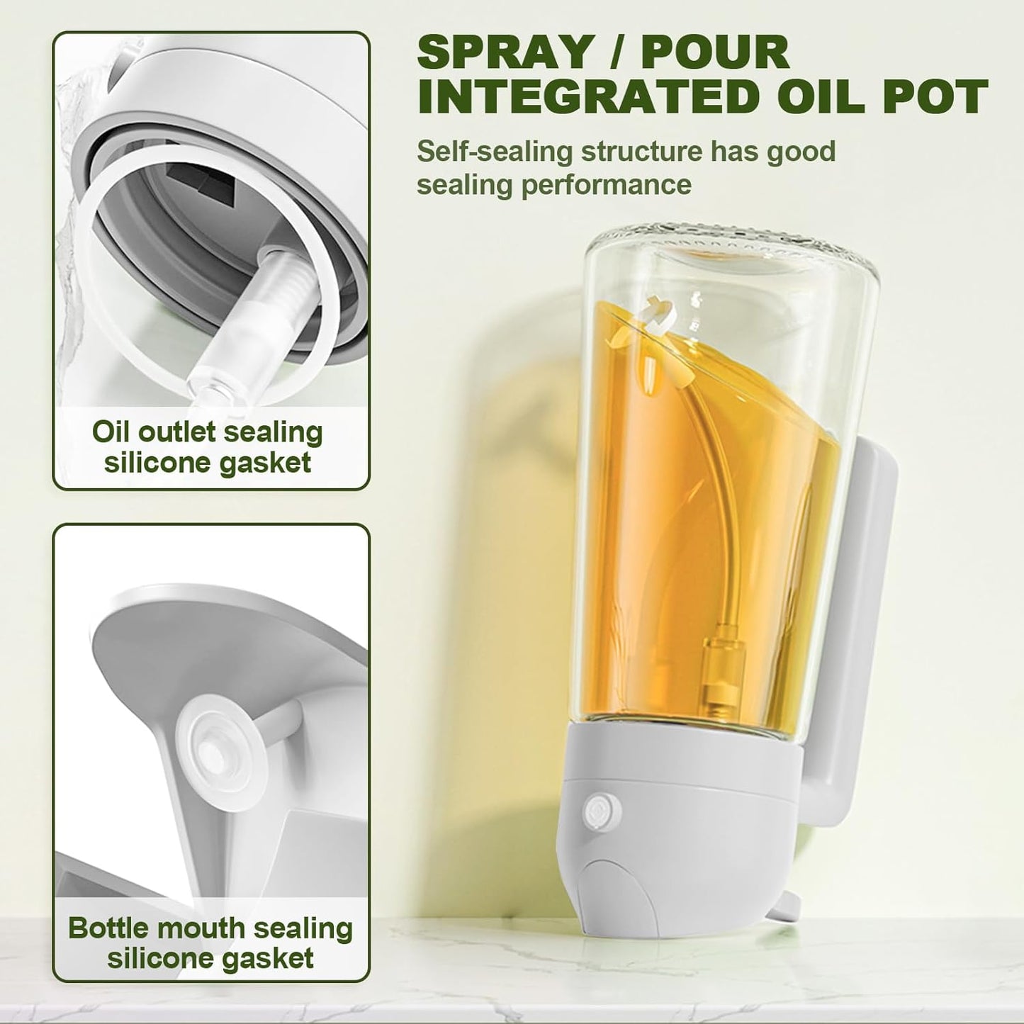 Oil Spray Bottle, 2 in 1 Oil Spray and Oil Container, 470Ml/ 16Oz Olive Oil Spray Bottle,Cooking Oil Spray Glass for Used for Air Fryer, Baking, Grilling(Grey)