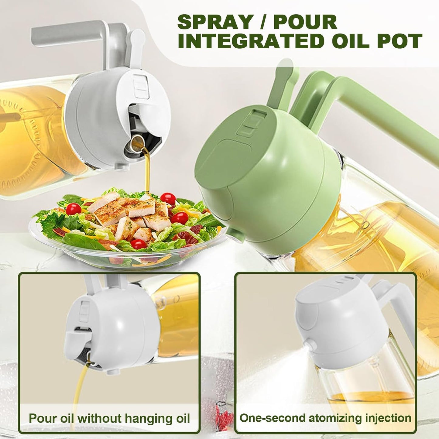 Oil Spray Bottle, 2 in 1 Oil Spray and Oil Container, 470Ml/ 16Oz Olive Oil Spray Bottle,Cooking Oil Spray Glass for Used for Air Fryer, Baking, Grilling(Grey)