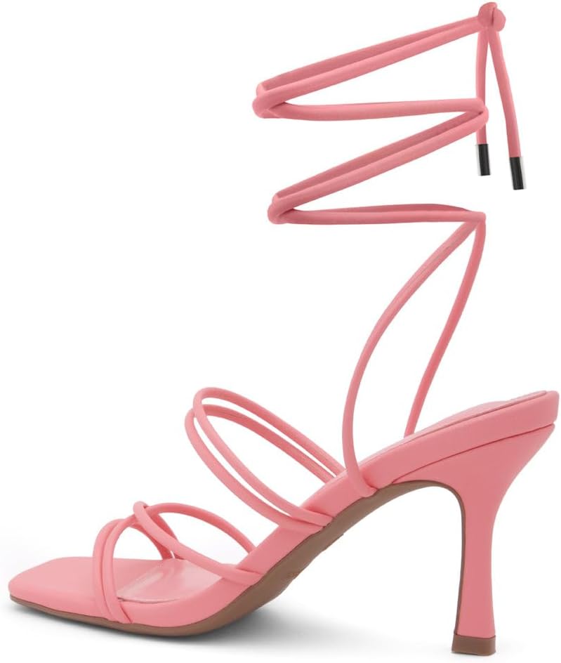 Womens Sl-Lumi Lace up Heels Square Open Toe Strappy Straps Ankle Wrap Stiletto High Heel Sandals