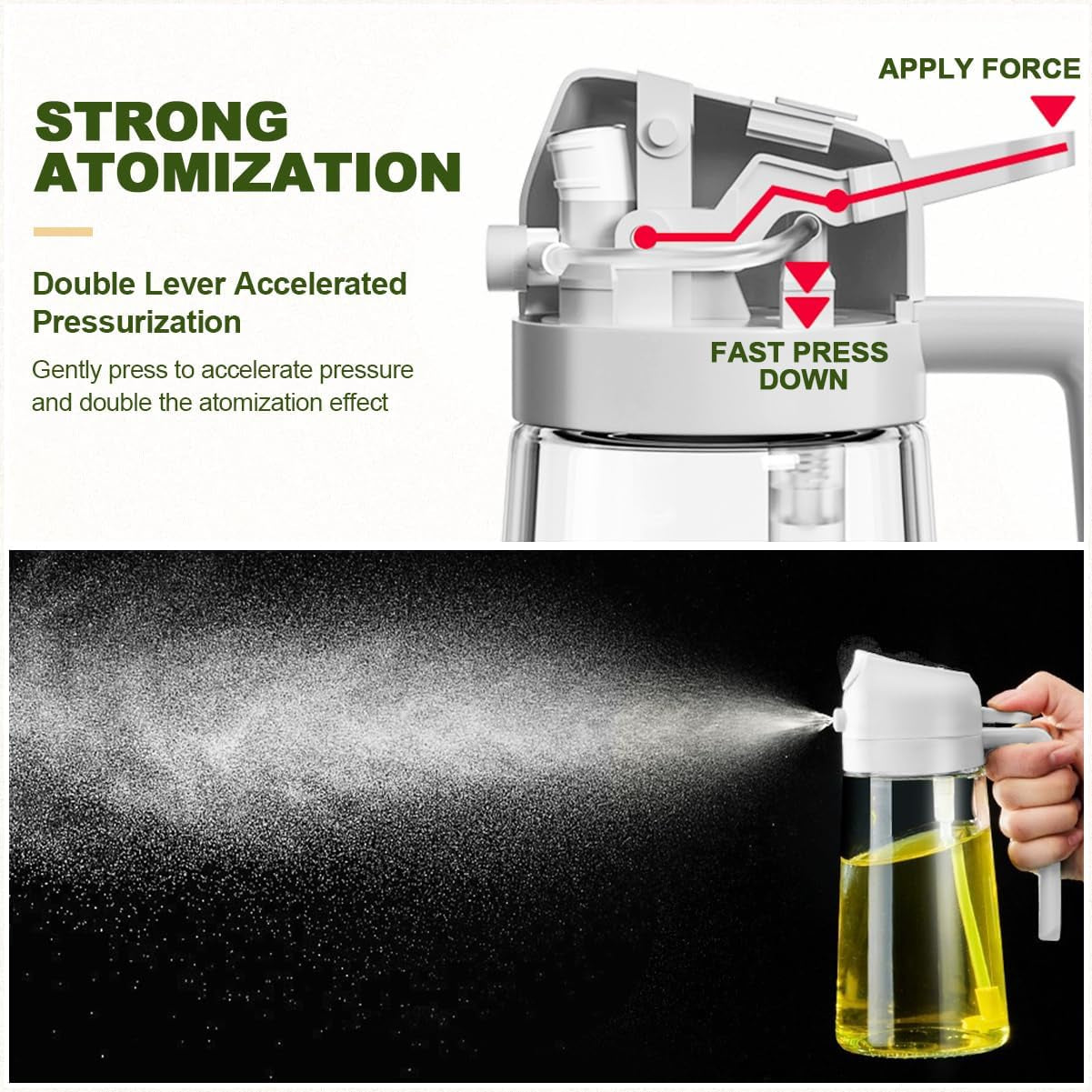 Oil Spray Bottle, 2 in 1 Oil Spray and Oil Container, 470Ml/ 16Oz Olive Oil Spray Bottle,Cooking Oil Spray Glass for Used for Air Fryer, Baking, Grilling(Grey)