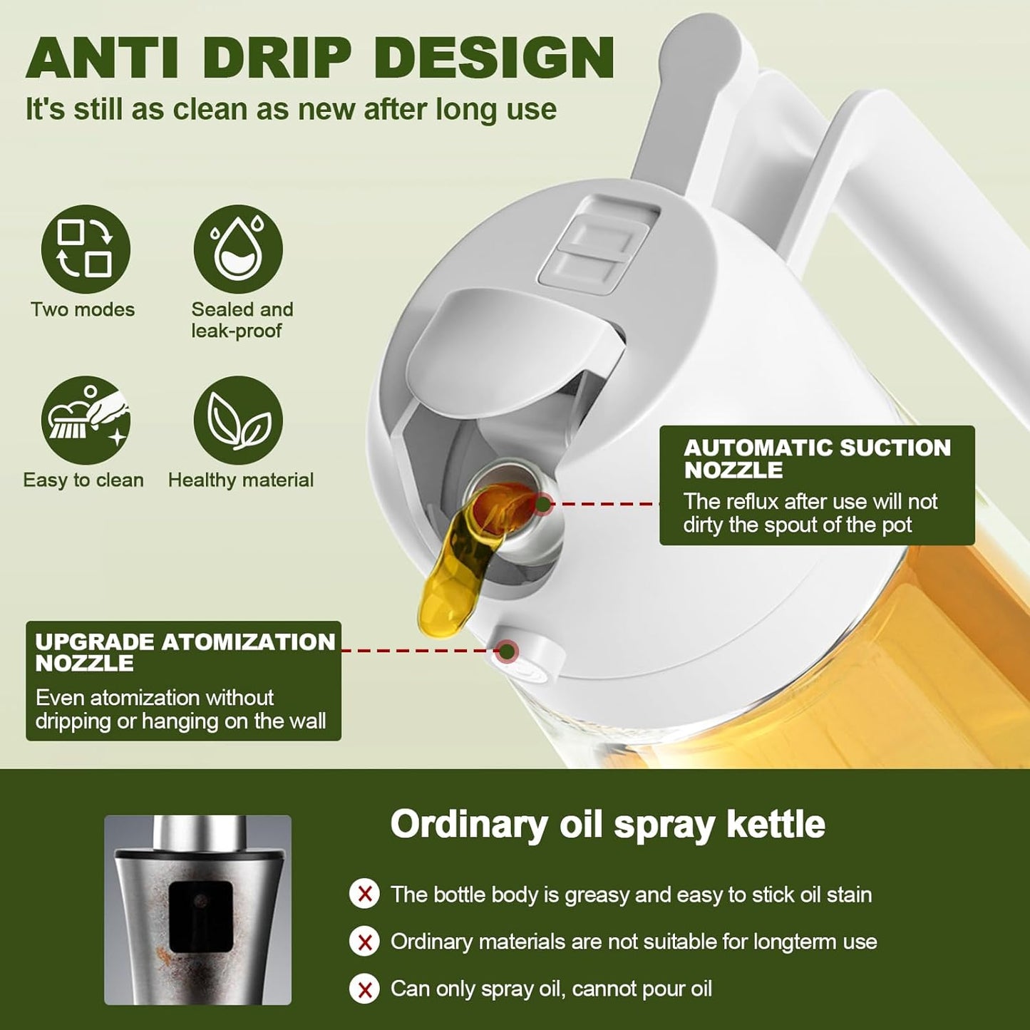 Oil Spray Bottle, 2 in 1 Oil Spray and Oil Container, 470Ml/ 16Oz Olive Oil Spray Bottle,Cooking Oil Spray Glass for Used for Air Fryer, Baking, Grilling(Grey)