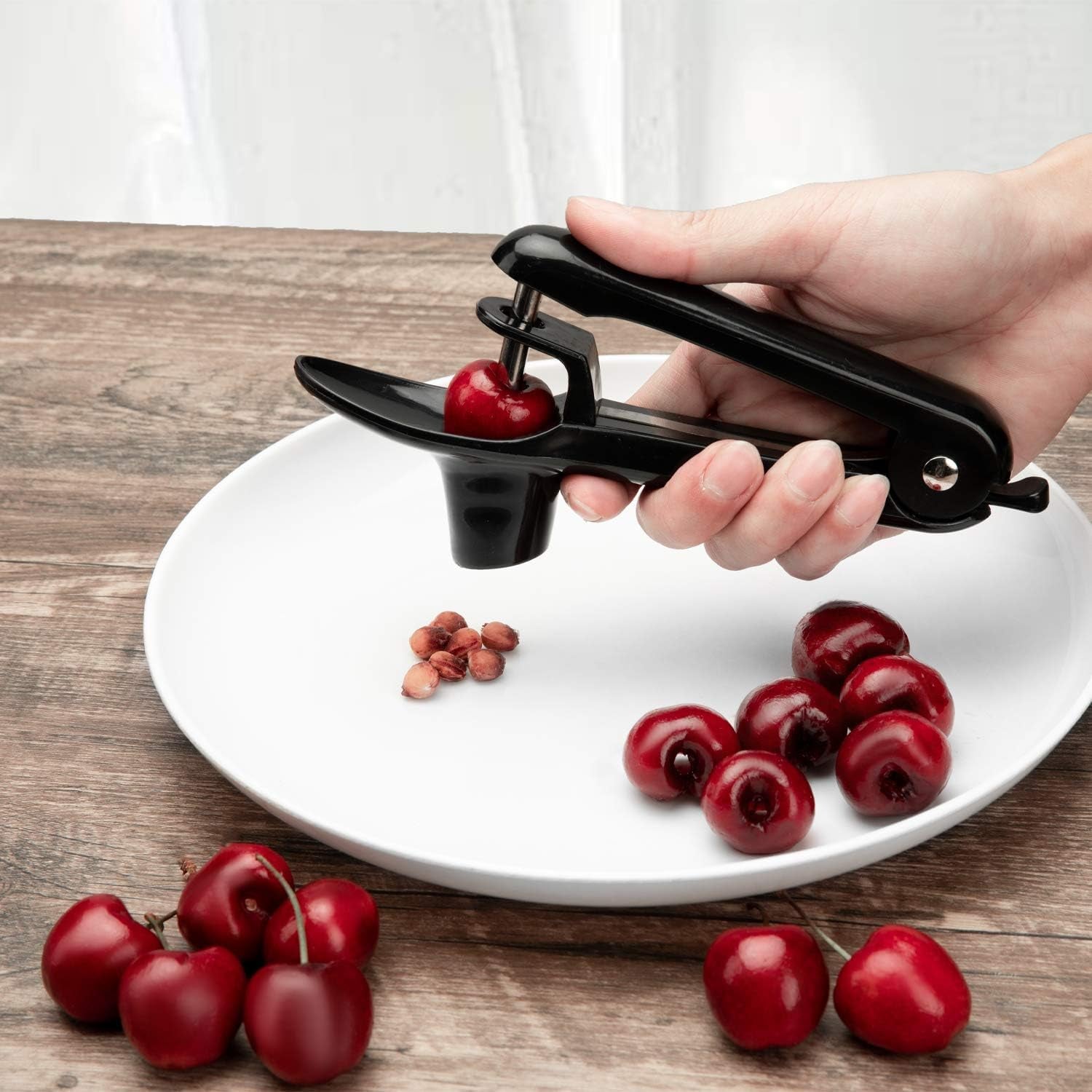 Cherry Pitter -  Stainless Steel Cherries Corer Pitter Tool with Hand-Held Push Design, save Time & Space for Making Cherry Jam with Lock Design(Black)