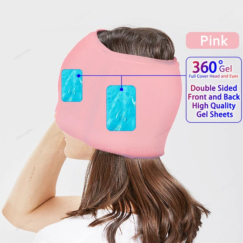 Migraine Relief Hathead Massager Gel Hot Cold Therapy Headache Migraine Relief Cap for Chemo,Sinus,Neck Wearable Therapy Wrap