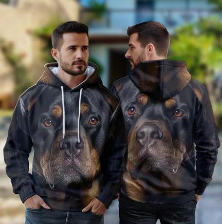 Men'S Dog Lovers Fleece Hooded Sweatshirt - 3D Dog Face Printed Pullover Hoodie