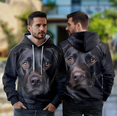 Men'S Dog Lovers Fleece Hooded Sweatshirt - 3D Dog Face Printed Pullover Hoodie