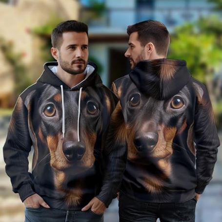 Men'S Dog Lovers Fleece Hooded Sweatshirt - 3D Dog Face Printed Pullover Hoodie