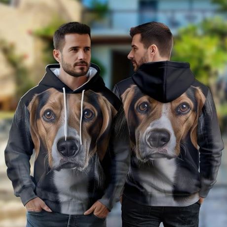 Men'S Dog Lovers Fleece Hooded Sweatshirt - 3D Dog Face Printed Pullover Hoodie