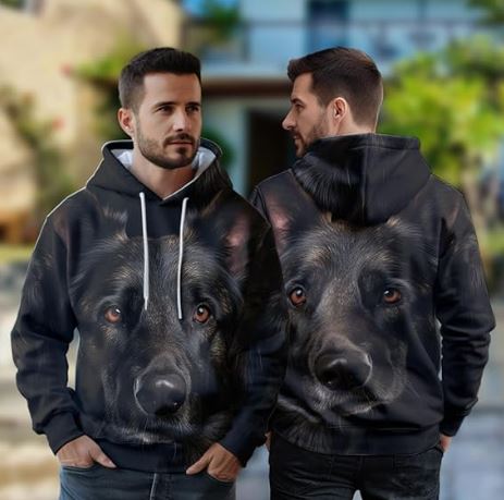 Men'S Dog Lovers Fleece Hooded Sweatshirt - 3D Dog Face Printed Pullover Hoodie