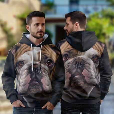 Men'S Dog Lovers Fleece Hooded Sweatshirt - 3D Dog Face Printed Pullover Hoodie