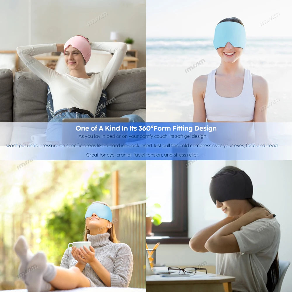 Migraine Relief Hathead Massager Gel Hot Cold Therapy Headache Migraine Relief Cap for Chemo,Sinus,Neck Wearable Therapy Wrap