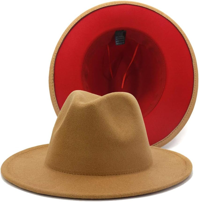 Wide Brim Fedora Hats for Women Dress Hats for Men Two Tone Panama Hat with Belt Buckle