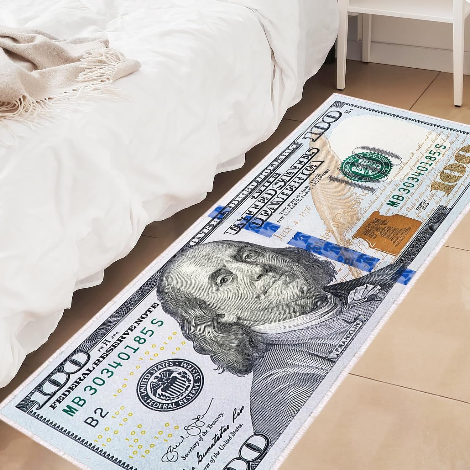 Hundred Dollar Bills Runner Rug 2X6,100 Bill USA Money Throw Accent Area Rug Large Floor Carpets Mat Non Slip Washable Runner Carpet for Entryway Hallway Laundry Bathroom Kitchen Bedroom Living Room