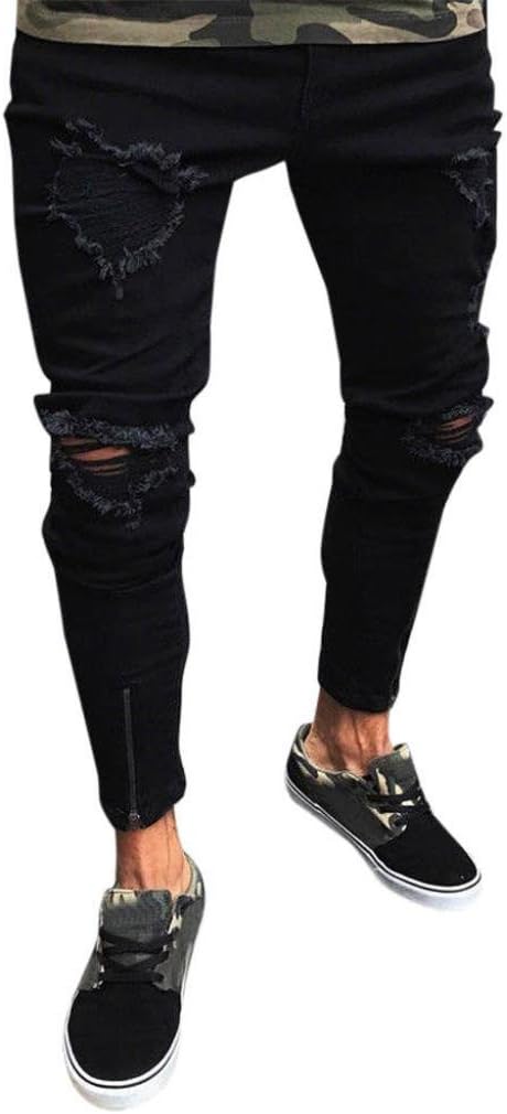 Clearance Men'S Casual Motorcycle Black Ripped Skinny Jeans Slim Fit Denim Pencil Pants