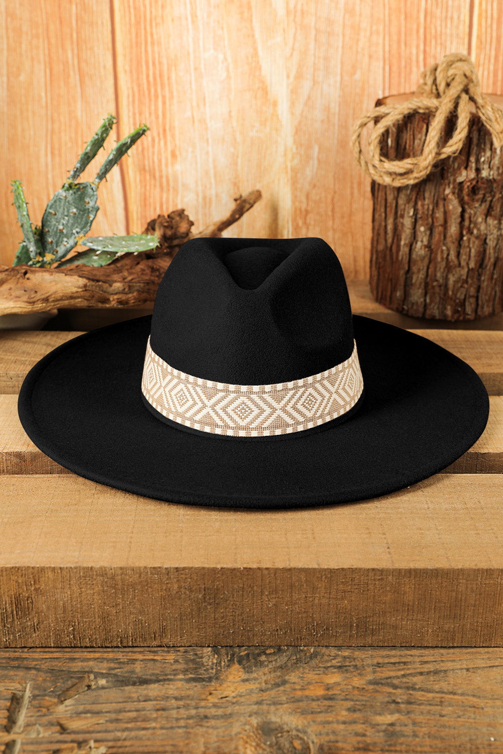 Brown Western Patchwork Flat Brim Cowboy Woven Hat