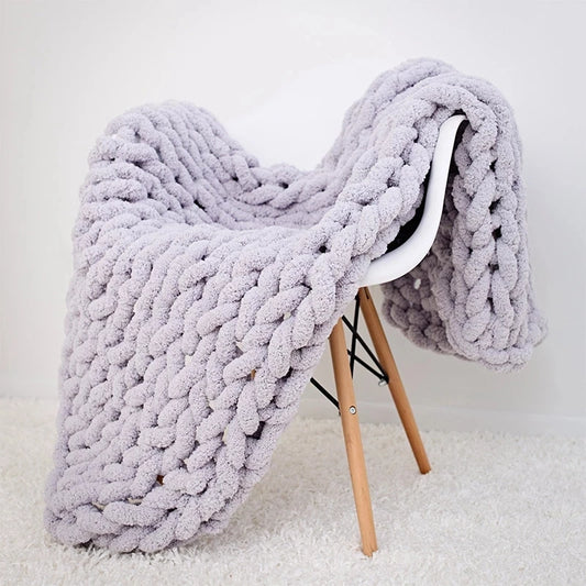 Hand Chunky Knitted Blanket Handmade Coarse Wool Woven Blanket Chenille Thick Blanket Sofa Blanket Photography Prop Blanket