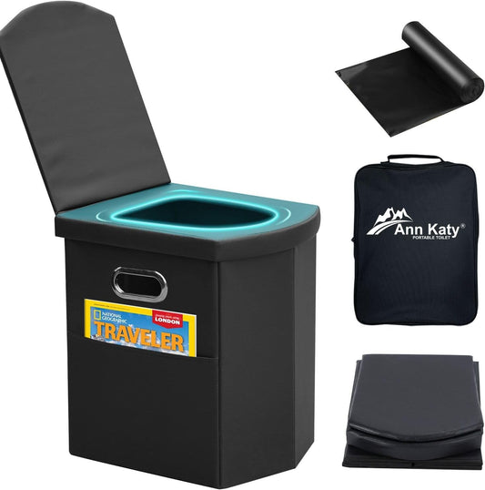 Portable Toilet for Adults, Extra Large Portable Travel Floding Toilet, Camping Tall Toilets with Lid for Adults and Kids Compact Potty for Car,Hiking,Beach,Toilet Storage Stool