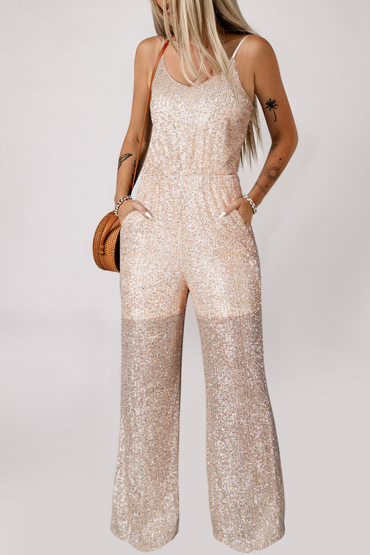 Gold Sequins High Waist Wide Leg Jumpsuit