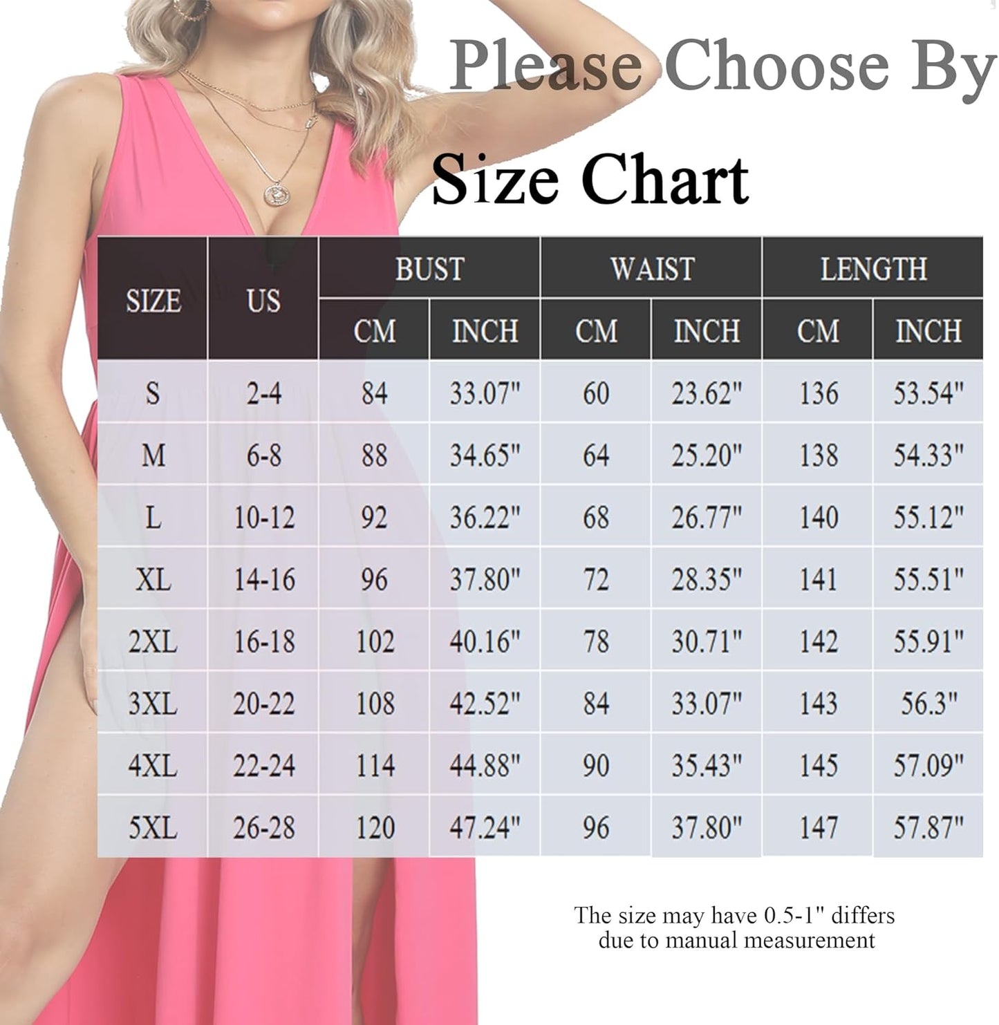 Women'S Summer 2024 Sexy Double High Slit Deep V Neck plus Size Sundresses Thigh Split Maxi Club Party Dresses