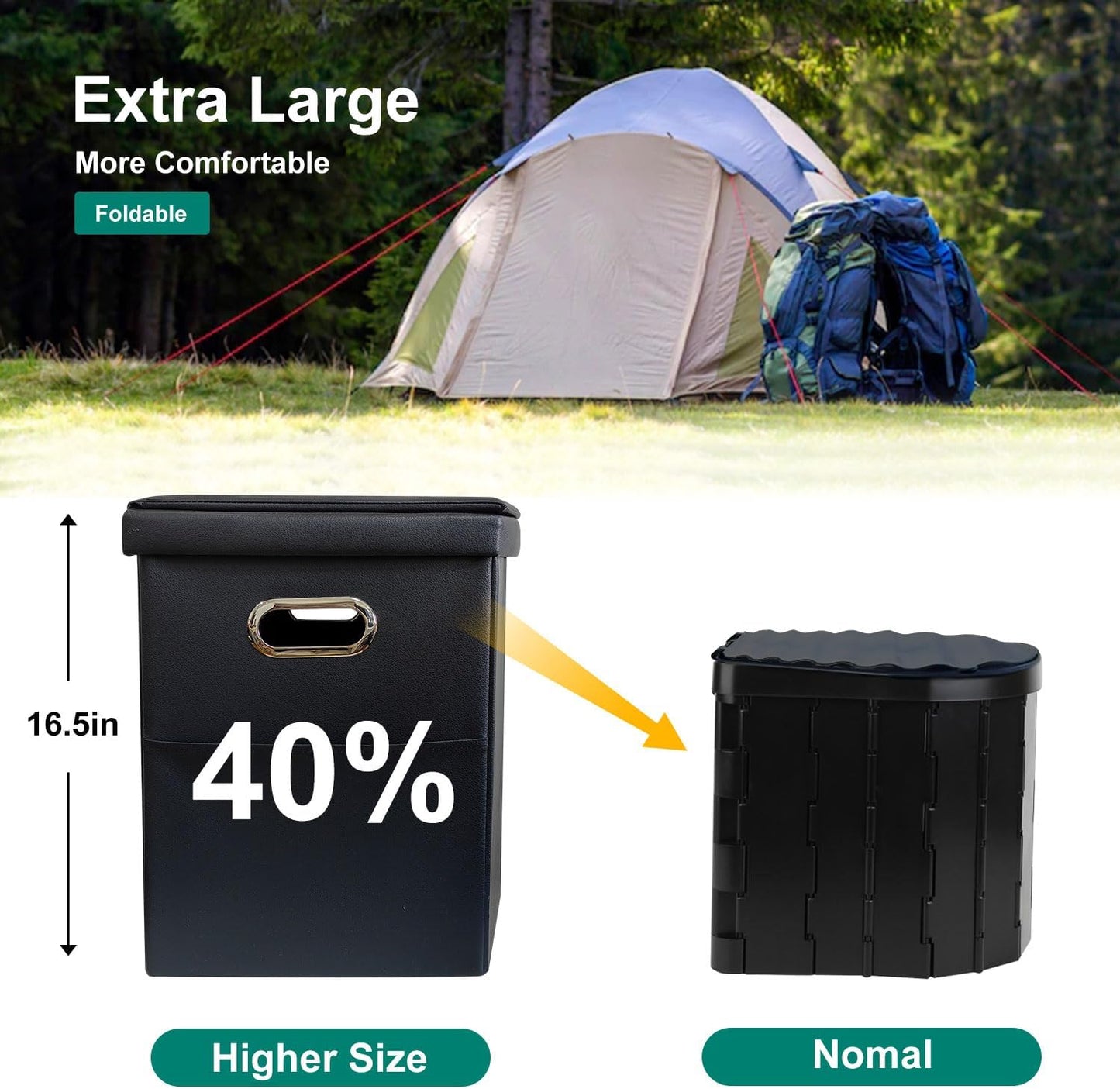 Portable Toilet for Adults, Extra Large Portable Travel Floding Toilet, Camping Tall Toilets with Lid for Adults and Kids Compact Potty for Car,Hiking,Beach,Toilet Storage Stool