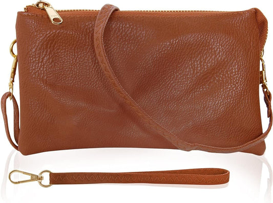 Vegan Leather Wristlet Purse for Women - Small Clutch Purse with Shoulder and Wrist Straps