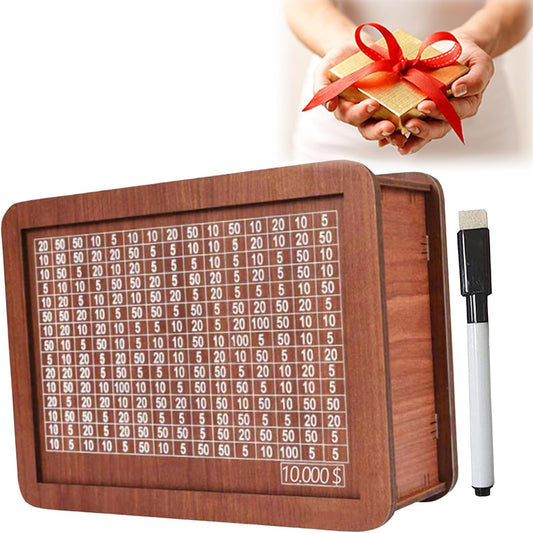 Cash Vault Wooden Savings Box, Cashbox Saving, Cash Savings Challenge Box, Wooden Money Box, Cash Saver Box, Saving Box for Cash for Adults, Money Box for Cash Gift with Target Numbers (10000 Dollar)