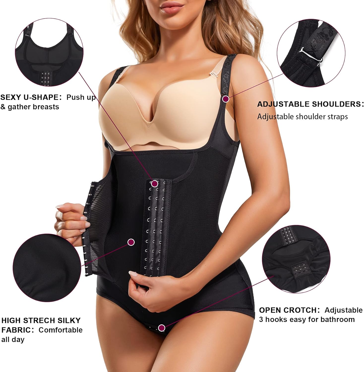 Waist Trainer for Women Shapewear Bodysuits Firm Body Shaper Butt Lifter Tummy Control Corset Slimming Girdles