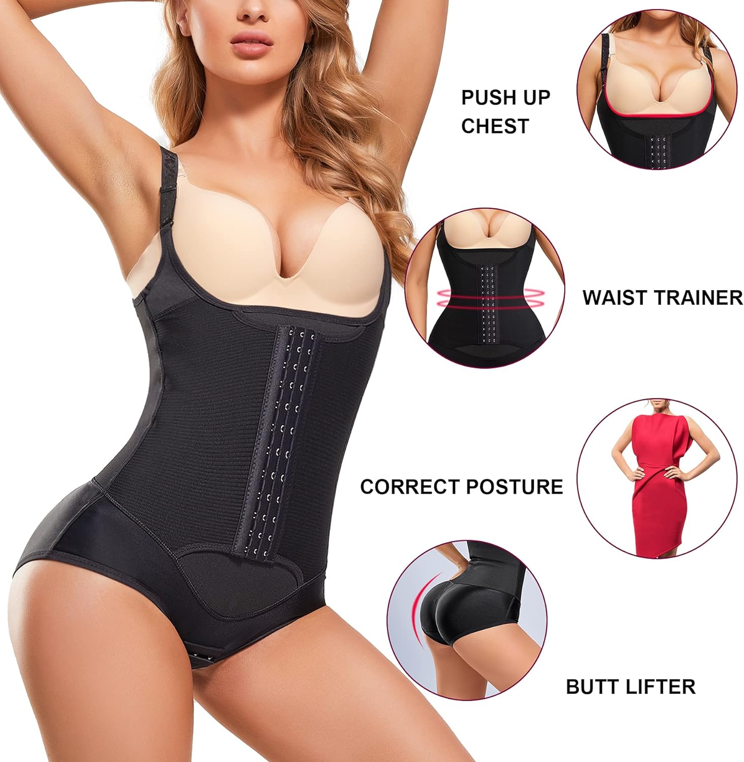 Waist Trainer for Women Shapewear Bodysuits Firm Body Shaper Butt Lifter Tummy Control Corset Slimming Girdles