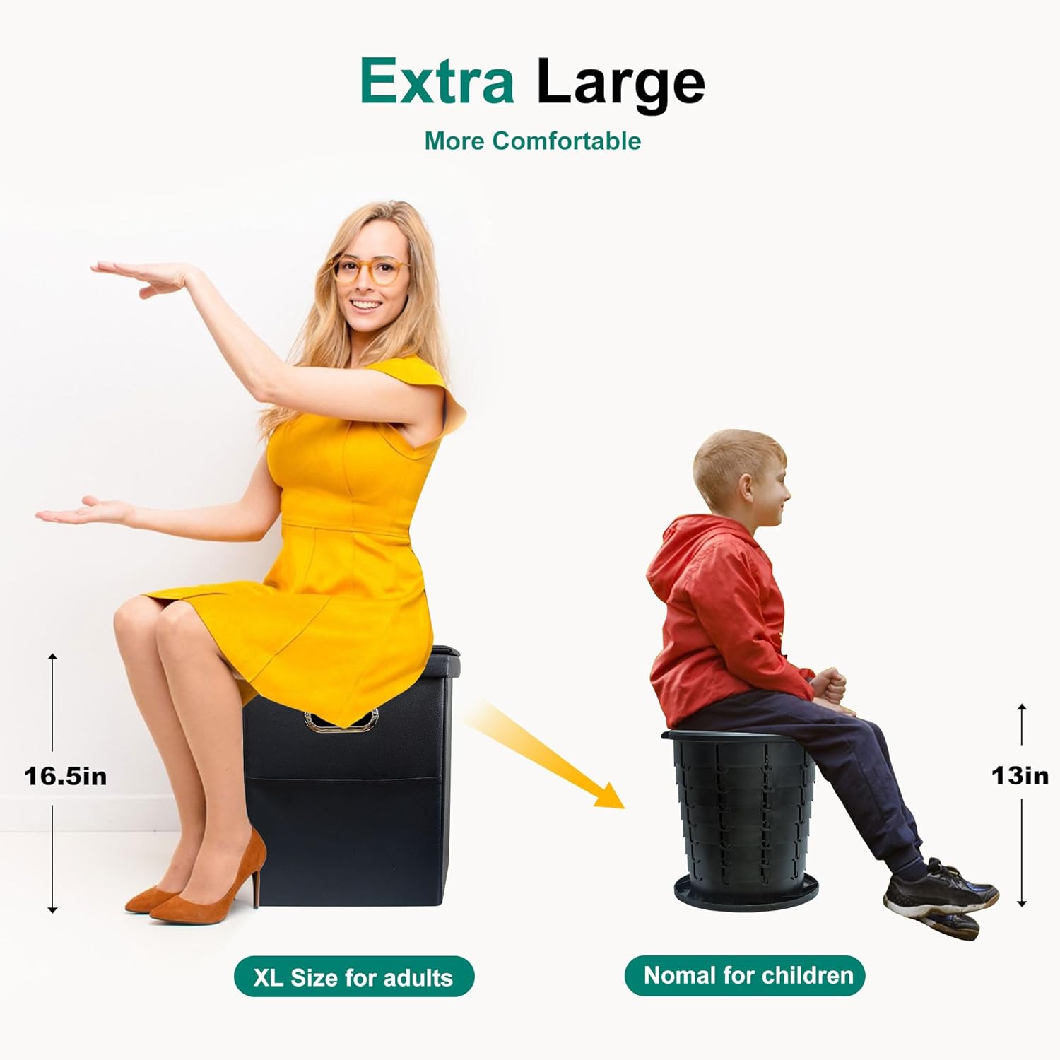 Portable Toilet for Adults, Extra Large Portable Travel Floding Toilet, Camping Tall Toilets with Lid for Adults and Kids Compact Potty for Car,Hiking,Beach,Toilet Storage Stool