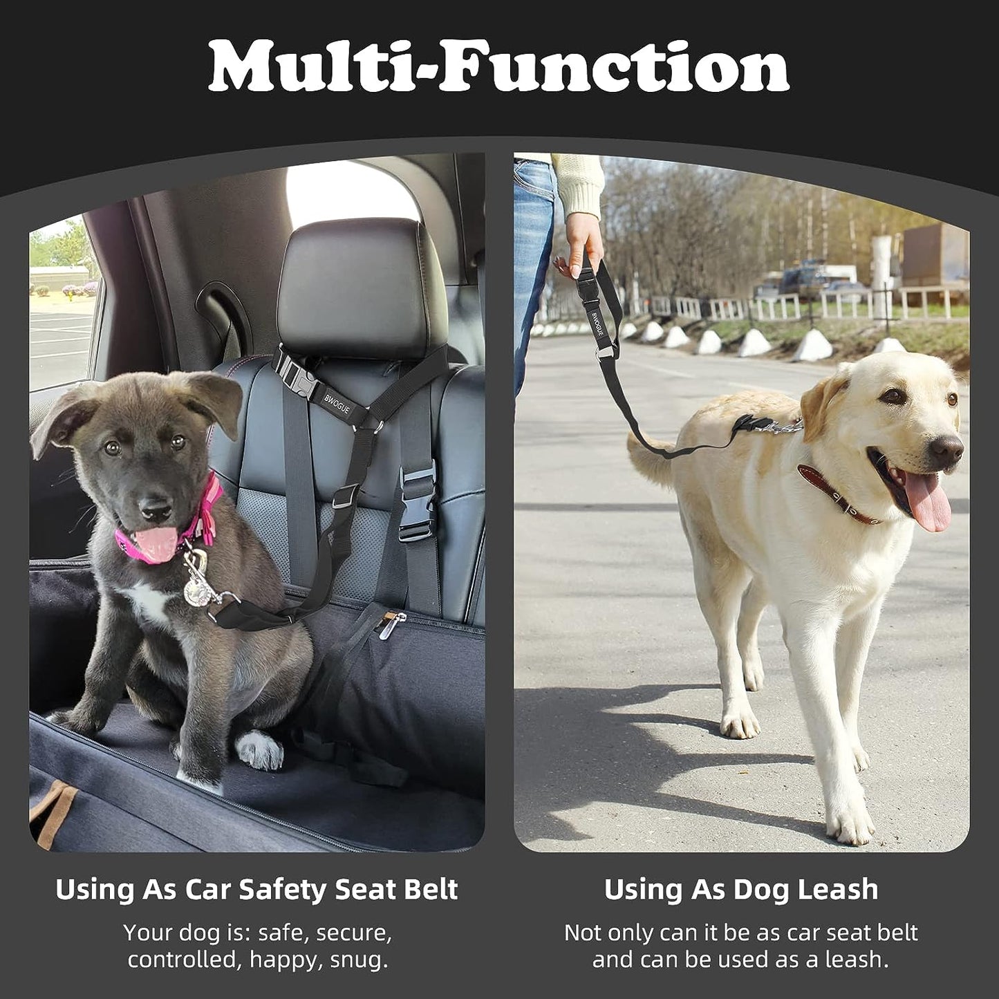 2 Packs Dog Cat Safety Seat Belt Strap Car Headrest Restraint Adjustable Nylon Fabric Dog Restraints Vehicle Seatbelts Harness