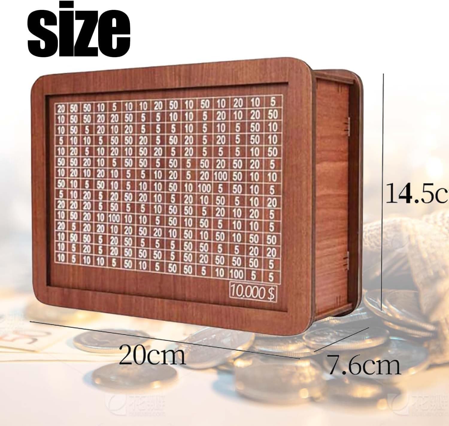Cash Vault Wooden Savings Box, Cashbox Saving, Cash Savings Challenge Box, Wooden Money Box, Cash Saver Box, Saving Box for Cash for Adults, Money Box for Cash Gift with Target Numbers (10000 Dollar)