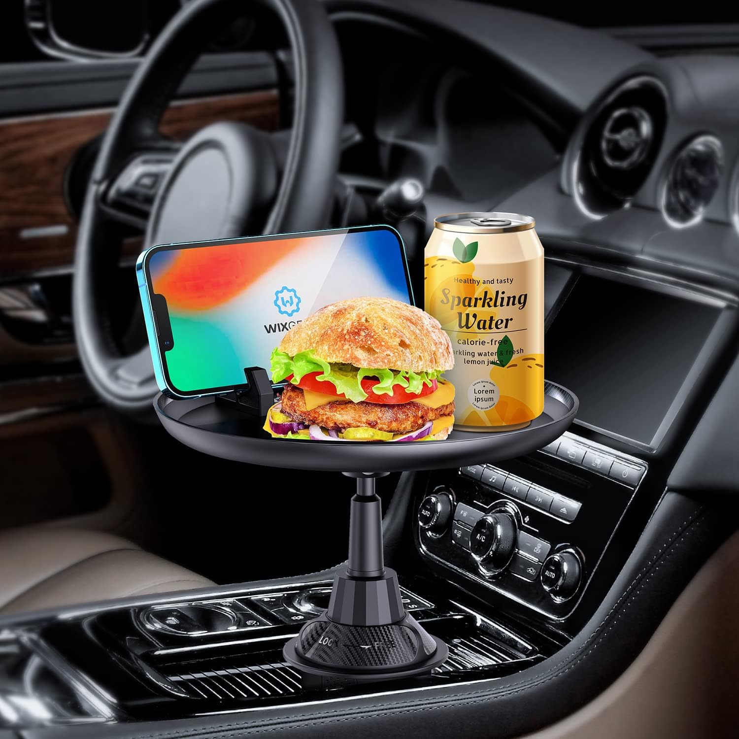 Car Cup Food Holder with Phone Mount Adjustable Automobile Cup Holder Smart Phone Cradle Car Mount