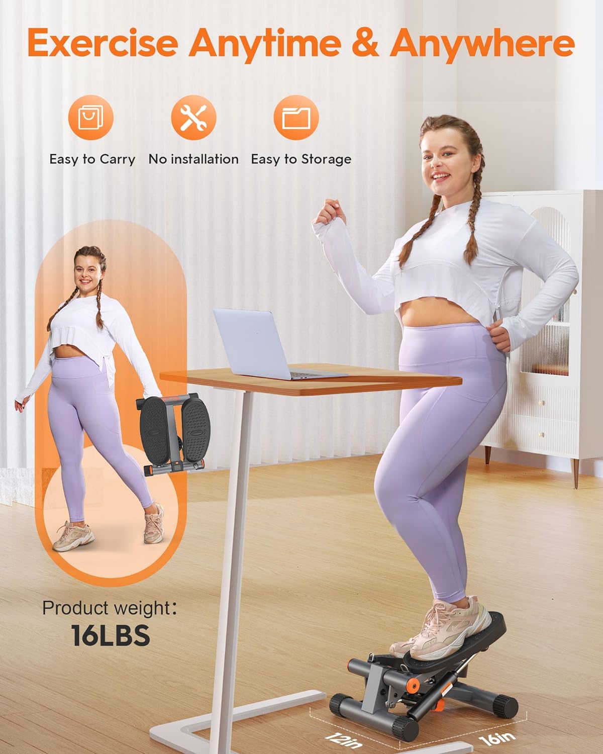 Niceday Steppers for Exercise, Stair Stepper with Resistance Bands, Mini Stepper with 300LBS Loading Capacity, Hydraulic Fitness Stepper with LCD Monitor