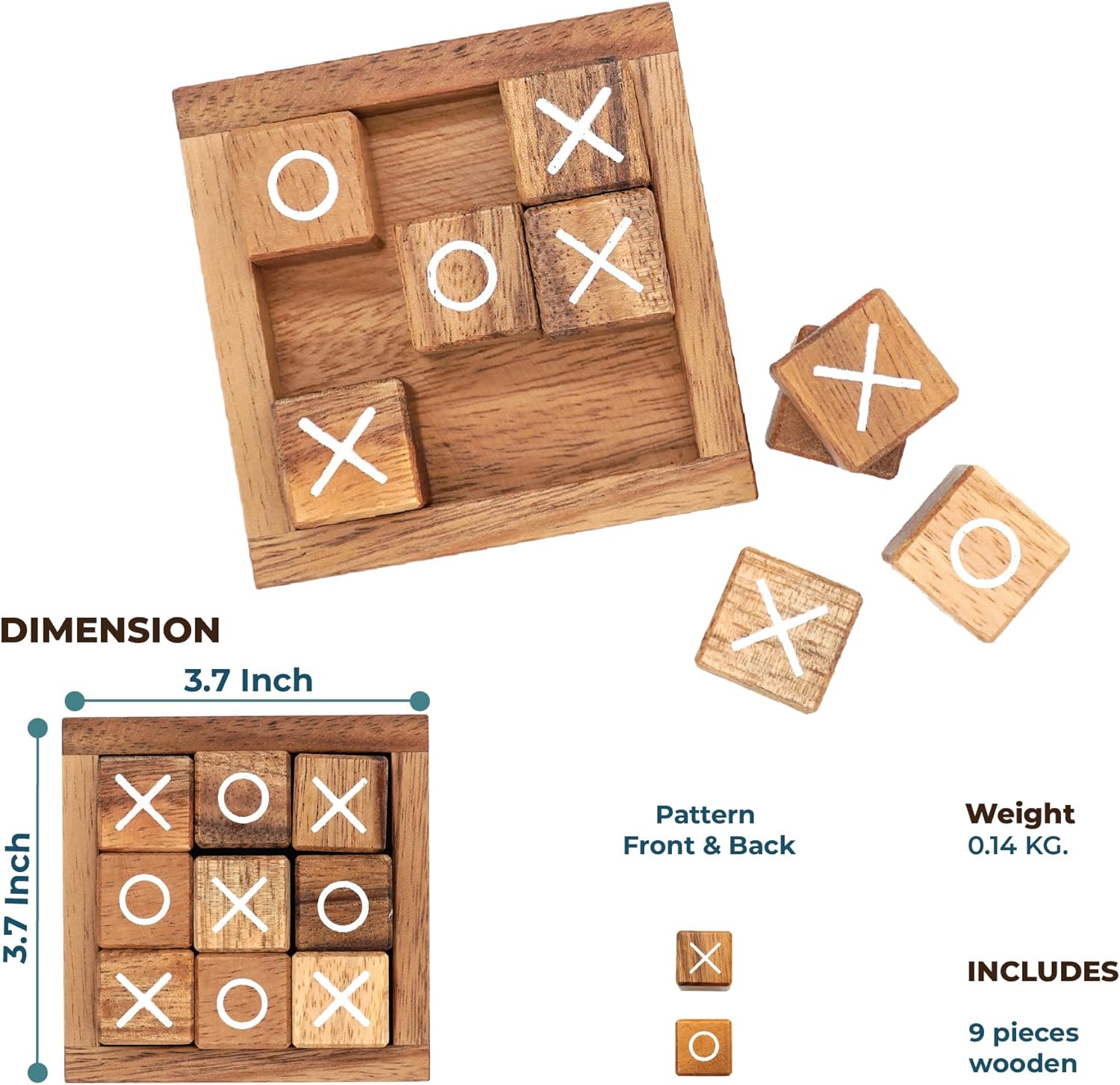 Tic Tac Toe for Kids and Adults Coffee Table Living Room Decor and Desk Decor Family Games Night Classic Board Games Wood Rustic for Families Size 4 Inch