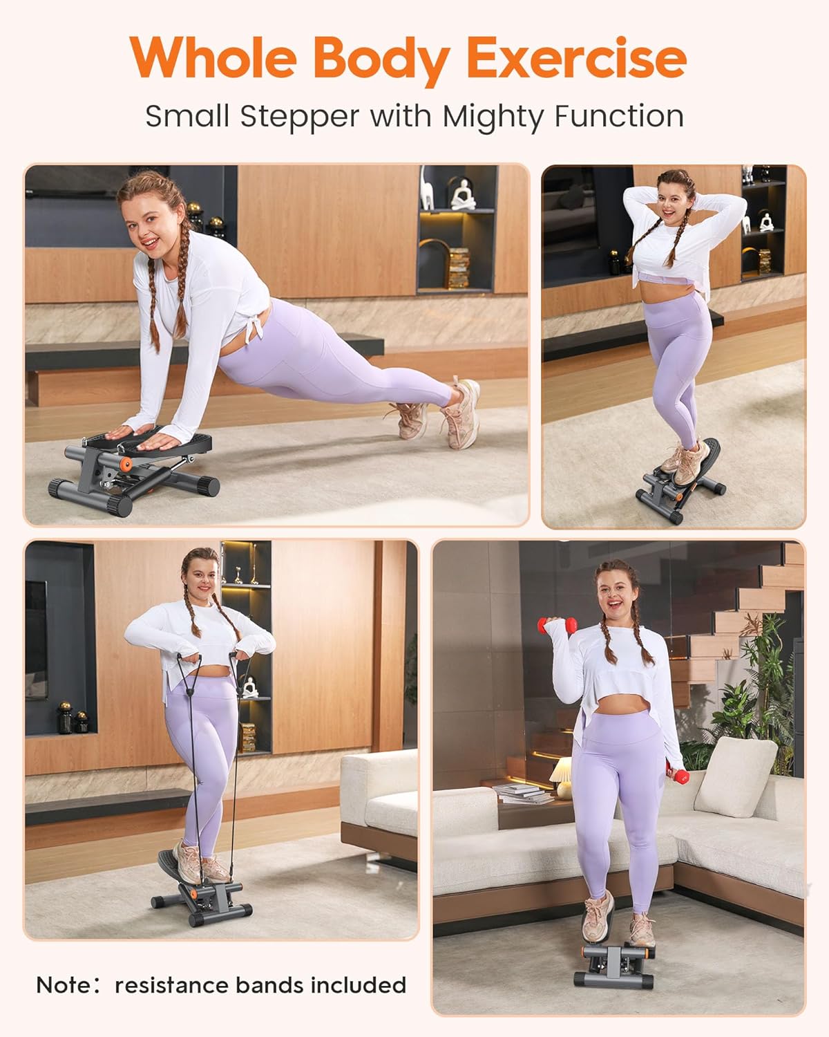 Niceday Steppers for Exercise, Stair Stepper with Resistance Bands, Mini Stepper with 300LBS Loading Capacity, Hydraulic Fitness Stepper with LCD Monitor