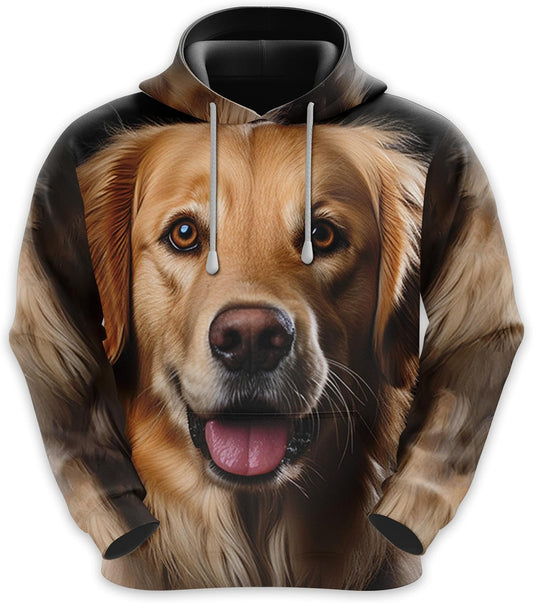 Men'S Dog Lovers Fleece Hooded Sweatshirt - 3D Dog Face Printed Pullover Hoodie