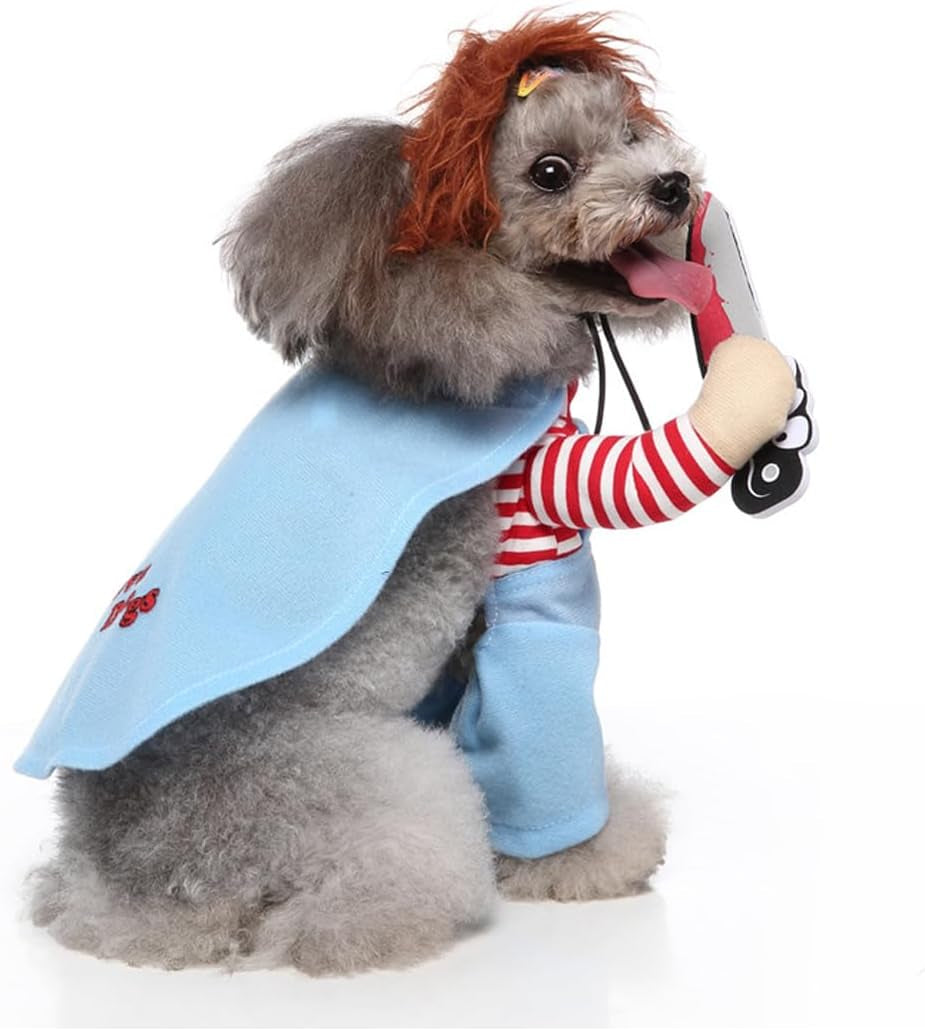 Puppy Deadly Doll Dog Costume, Pet Cosplay Clothes Halloween Christmas Funny Party Costume for Cats and Small Dogs (X-Small, Blue)