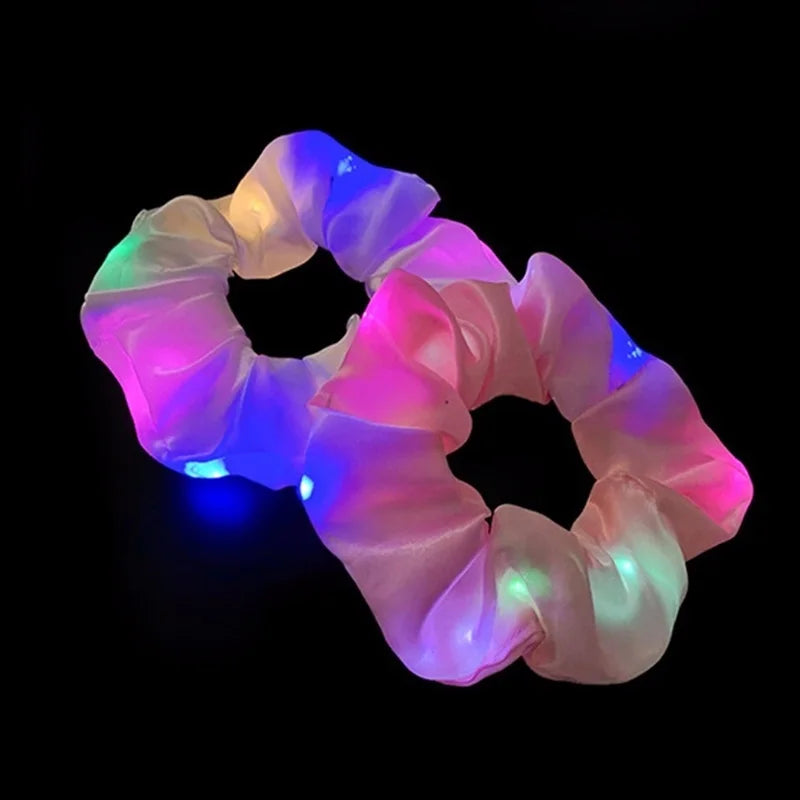 Girls LED Luminous Scrunchies Hairband Ponytail Holder Headwear Elastic Hair Bands Solid Color Hair Accessories