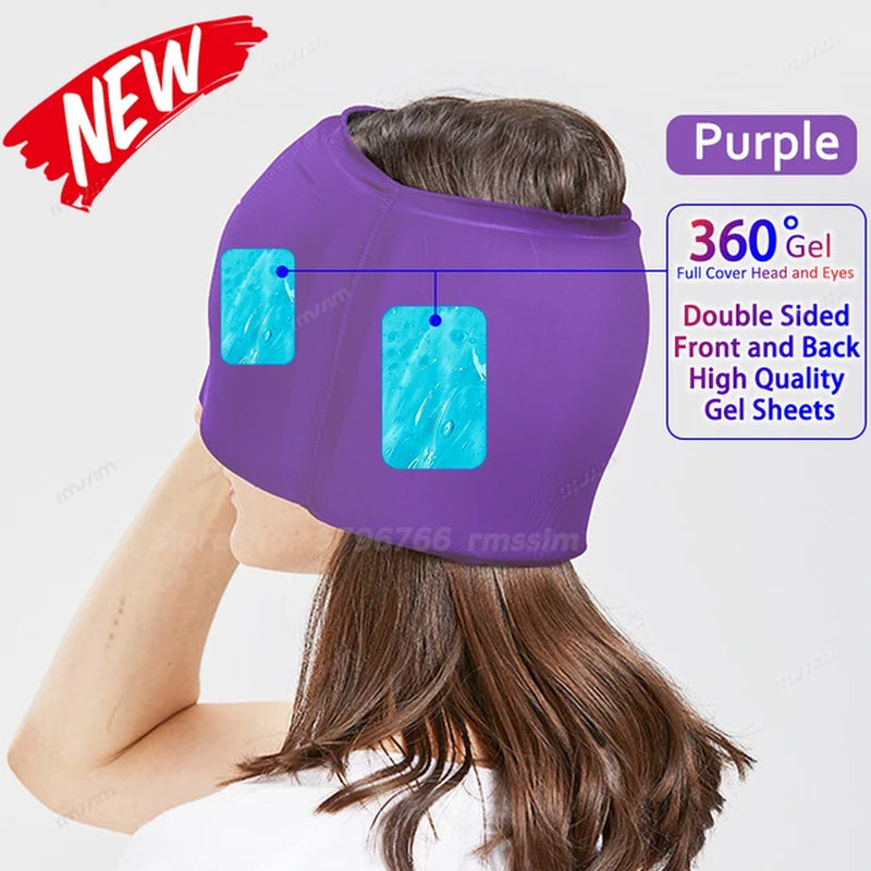 Migraine Relief Hathead Massager Gel Hot Cold Therapy Headache Migraine Relief Cap for Chemo,Sinus,Neck Wearable Therapy Wrap