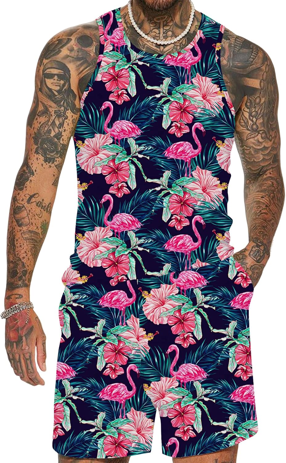 Men'S Floral Tank Top Set Sleeveless Tees Outfit Luxury Print Casual Sport T-Shirts Tracksuit Hawaii Beach Vacation