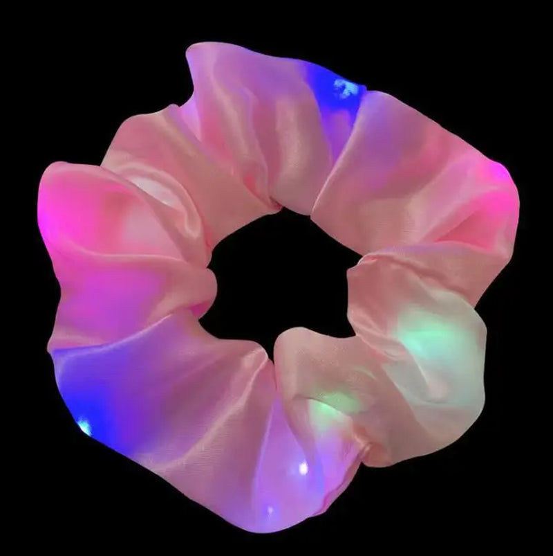 Girls LED Luminous Scrunchies Hairband Ponytail Holder Headwear Elastic Hair Bands Solid Color Hair Accessories