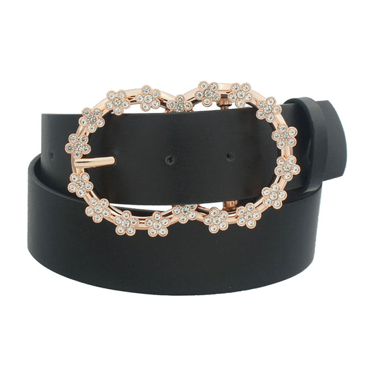 3D Rhinestone Flower Double Circle Belt