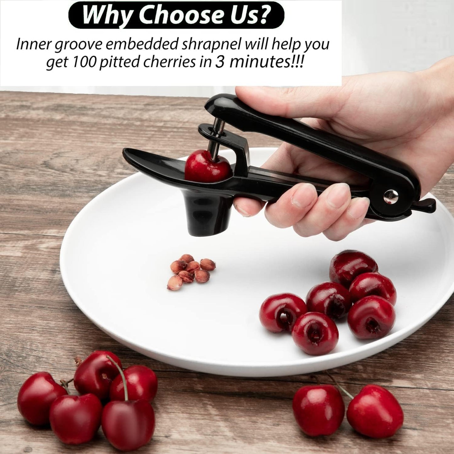 Cherry Pitter -  Stainless Steel Cherries Corer Pitter Tool with Hand-Held Push Design, save Time & Space for Making Cherry Jam with Lock Design(Black)