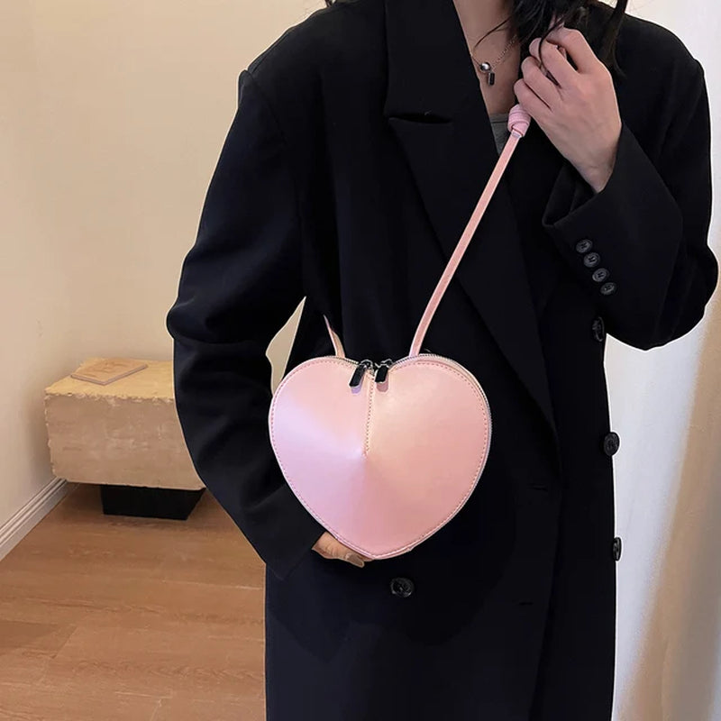 Peach Heart Shape Crossbody Bag New Small Shoulder Bag Ladies PU Fashion Love Bag 2024 Luxury Designer Handbag Solid Sling Purse