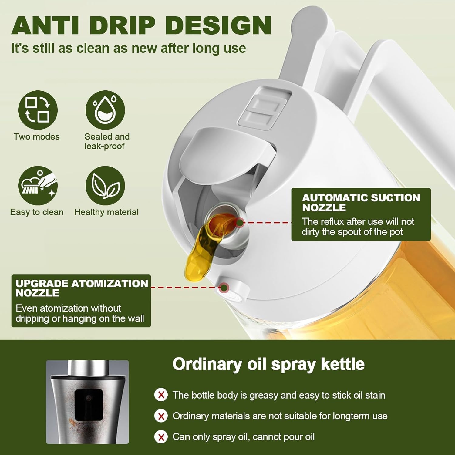 Oil Spray Bottle, 2 in 1 Oil Spray and Oil Container, 470Ml/ 16Oz Olive Oil Spray Bottle,Cooking Oil Spray Glass for Used for Air Fryer, Baking, Grilling(Grey)