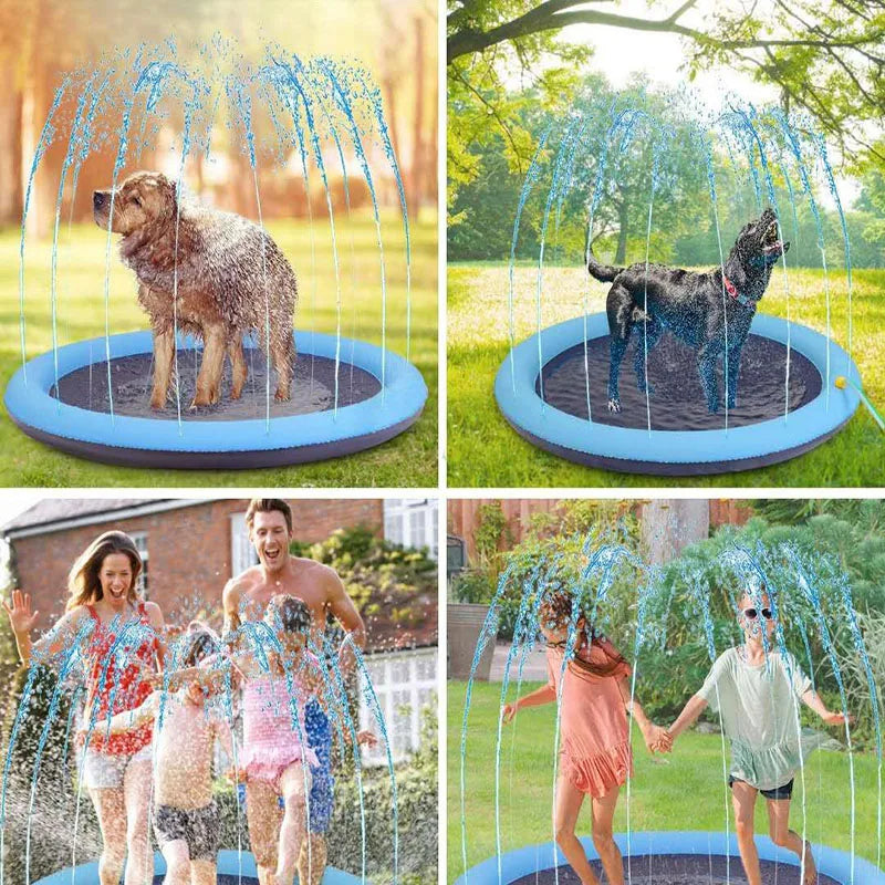 170*170Cm Summer Pet Swimming Pool Inflatable Water Sprinkler Pad Play Cooling Mat Outdoor Interactive Fountain Toy for Dogs