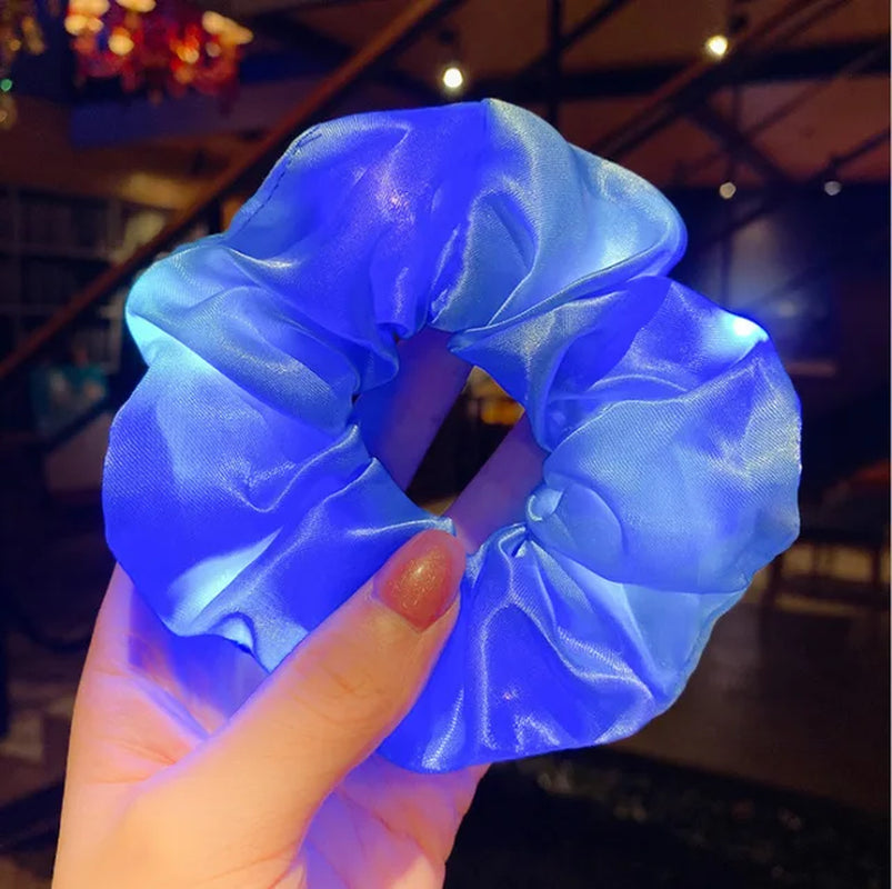 Girls LED Luminous Scrunchies Hairband Ponytail Holder Headwear Elastic Hair Bands Solid Color Hair Accessories