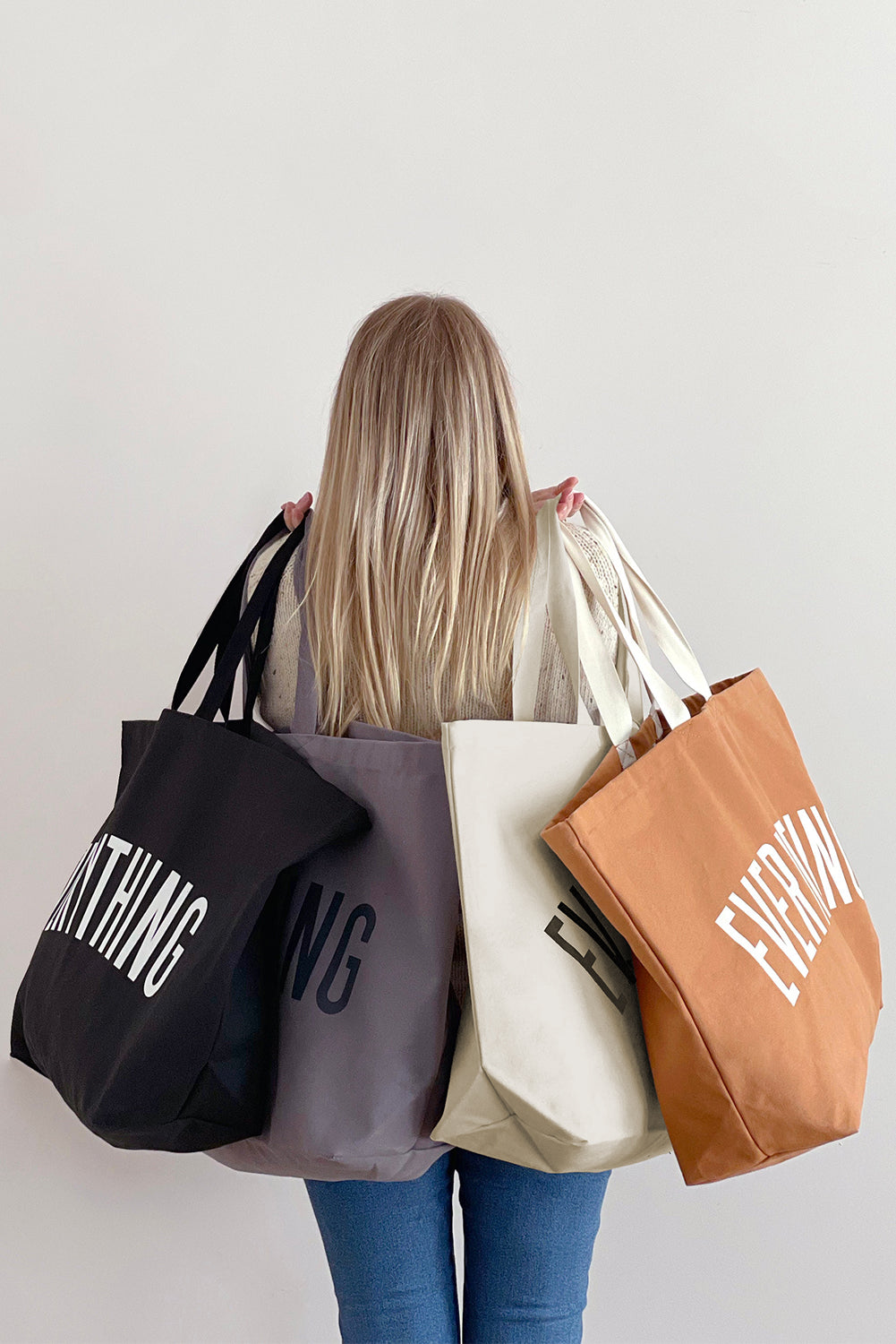 EVERYTHING Letter Print Large Canvas Tote Bag