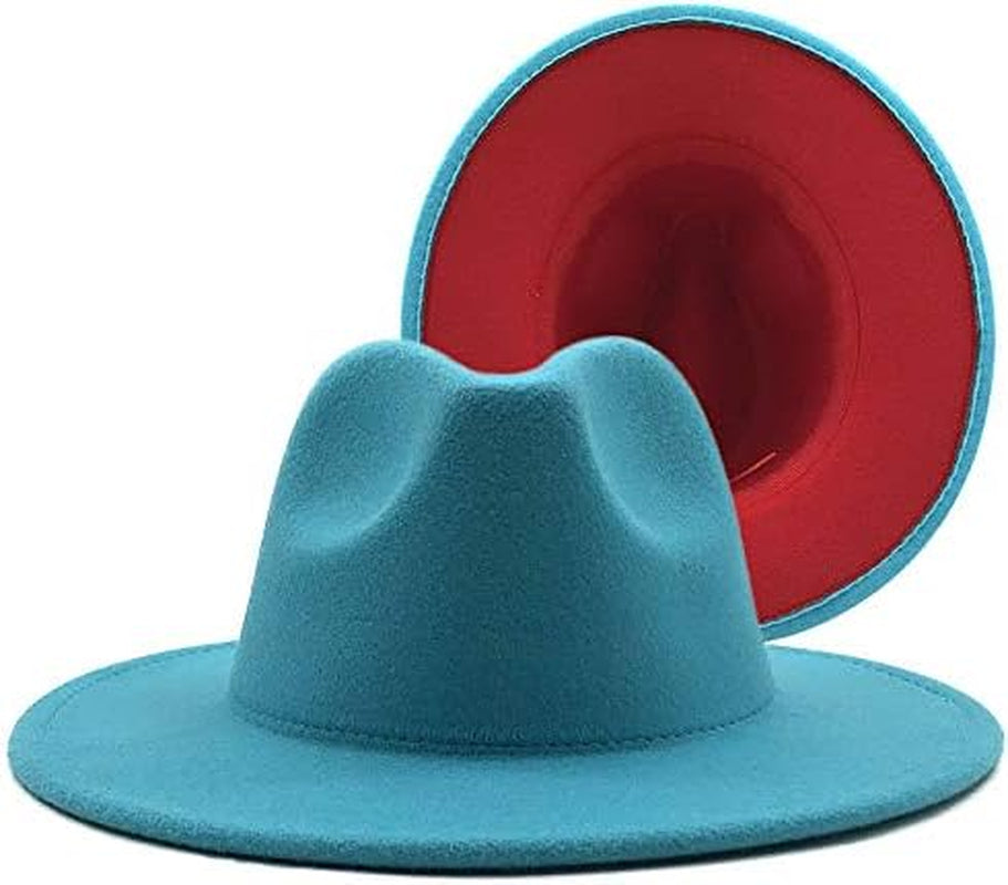 Wide Brim Fedora Hats for Women Dress Hats for Men Two Tone Panama Hat with Belt Buckle