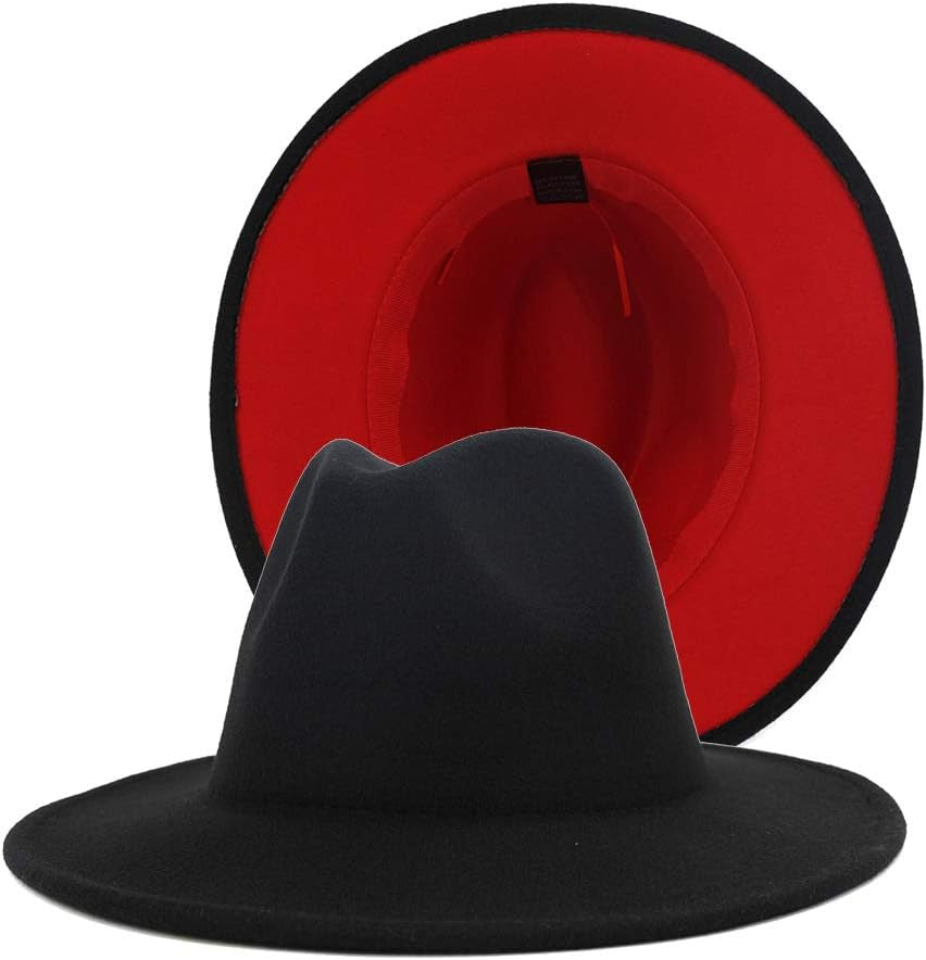 Wide Brim Fedora Hats for Women Dress Hats for Men Two Tone Panama Hat with Belt Buckle