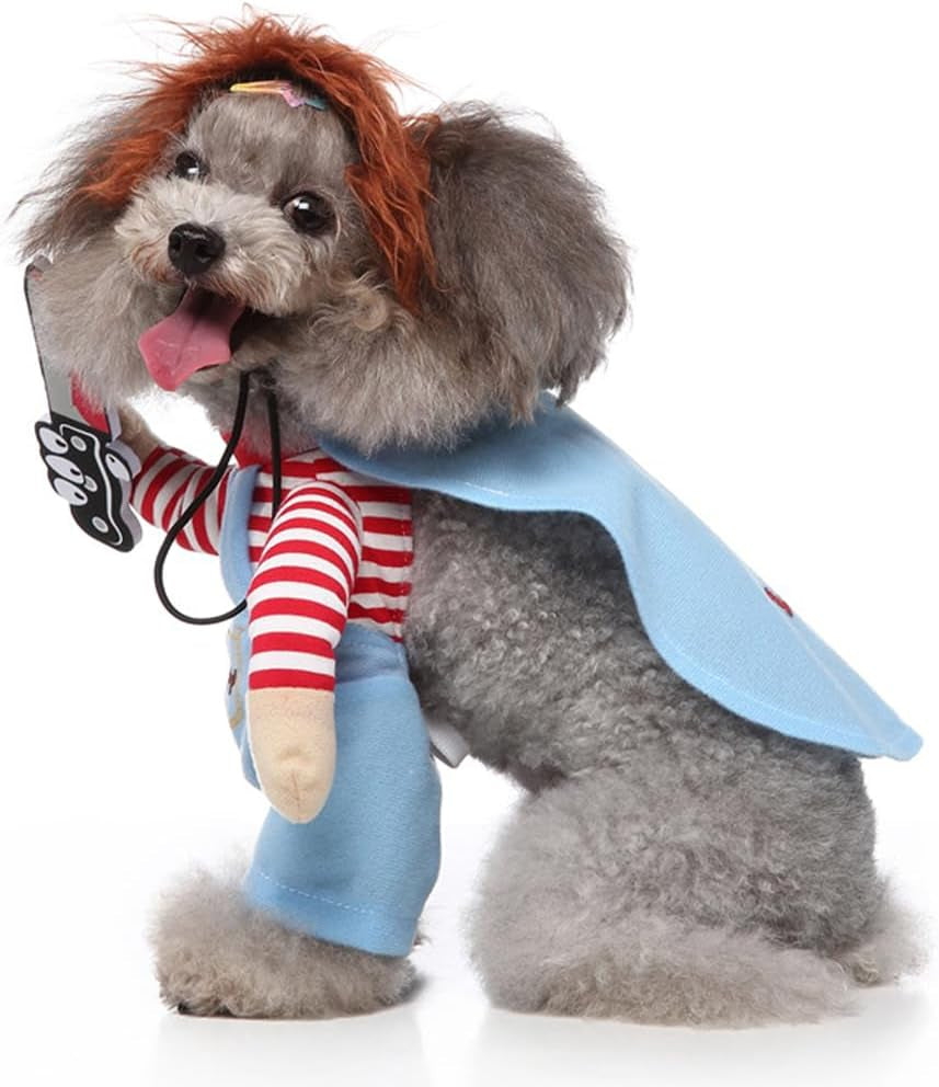 Puppy Deadly Doll Dog Costume, Pet Cosplay Clothes Halloween Christmas Funny Party Costume for Cats and Small Dogs (X-Small, Blue)